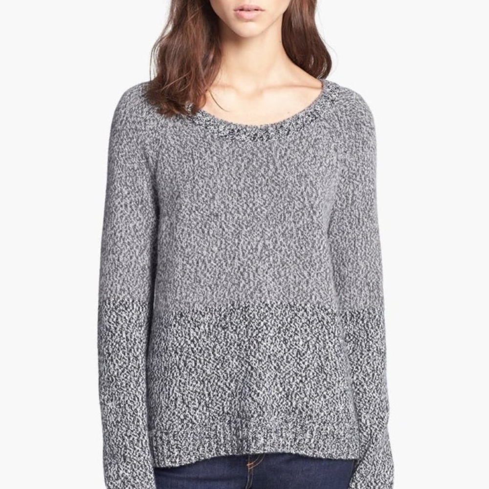 RAG & BONE Claire Alpaca Blend Scoop Pullover Sweater Marled Grey Striped M